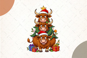 Highland Cow Christmas Trees Png, an Illustration by Watercolor design