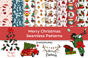 Merry Christmas Seamless Patterns, a Seasonal Illustration by InkyQueenArt (Thumbnail 1 of 5)