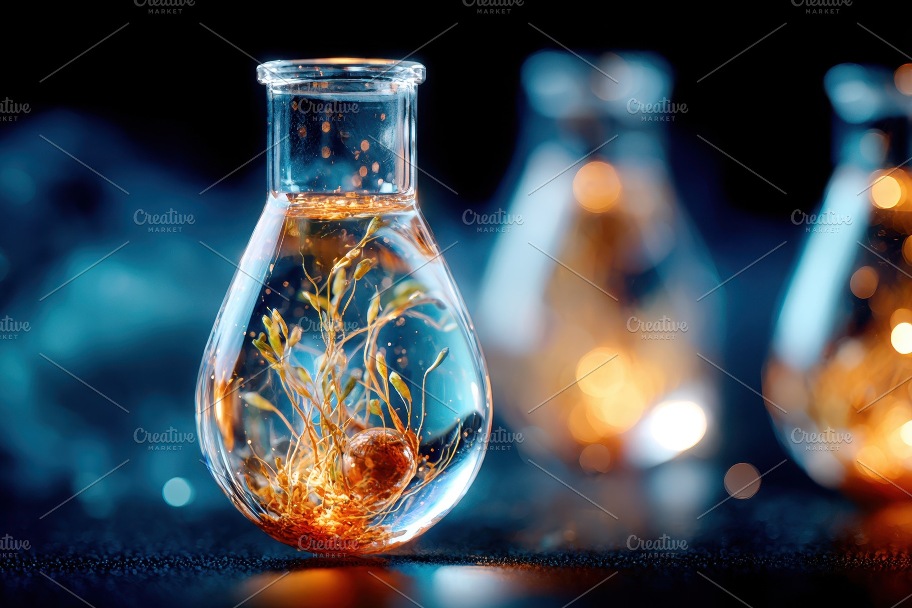 Miniature glowing plant in glass vial, an Abstract Photo by AlyaAnd