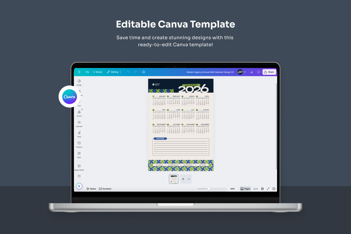 Corporate Wall Planner 2026 Modern, a Stationery Template by twinstd (Photo 3 of 4)