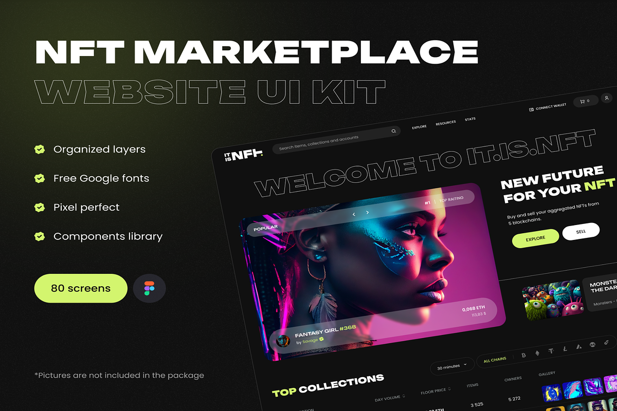 NFT marketplace - UI kit, an UI Kit Template by Digital_Fantasies (Photo 1 of 8)
