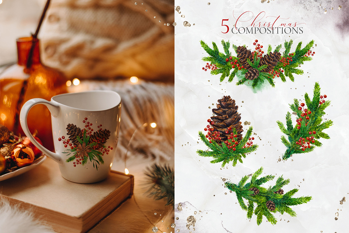 Merry Christmas watercolor set, a Decorative Illustration by MiraEl Art (Photo 4 of 9)