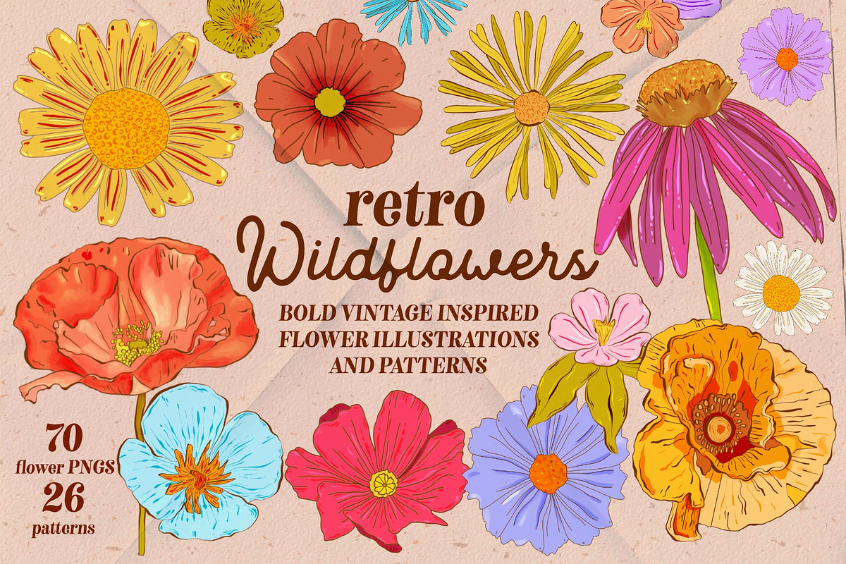 Retro Wildflowers - Bold Flowers, a Texture Illustration by Dear Darling Design (Photo 1 of 11)