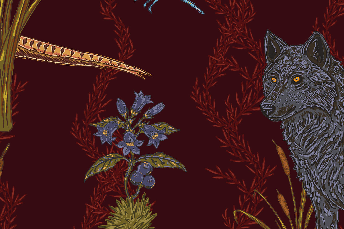 Wolf, Pheasant, Dragonfly, a Pattern Graphic by NayaChu (Photo 9 of 9)