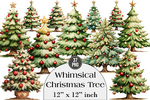Whimsical Christmas Tree Clipart, an Illustration by DreamArtGraphic