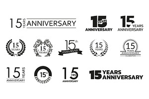 15 Years Anniversary Icon, Logo Set