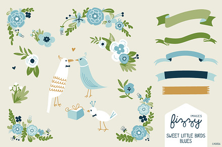 Wedding: Blue Floral & Birds Bundle