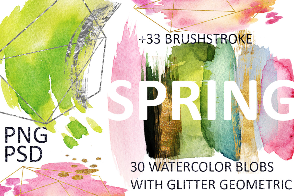 SPRING 63 PNG! WATERCOLOR BLOBS+GOLD, a Texture Graphic by holaholga (Photo 1 of 6)