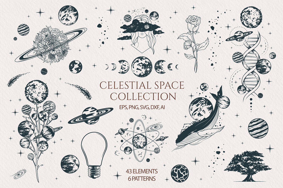 Handdrawn Celestial Space Collection, a Decorative Illustration by KirillsWorkshop (Photo 1 of 7)