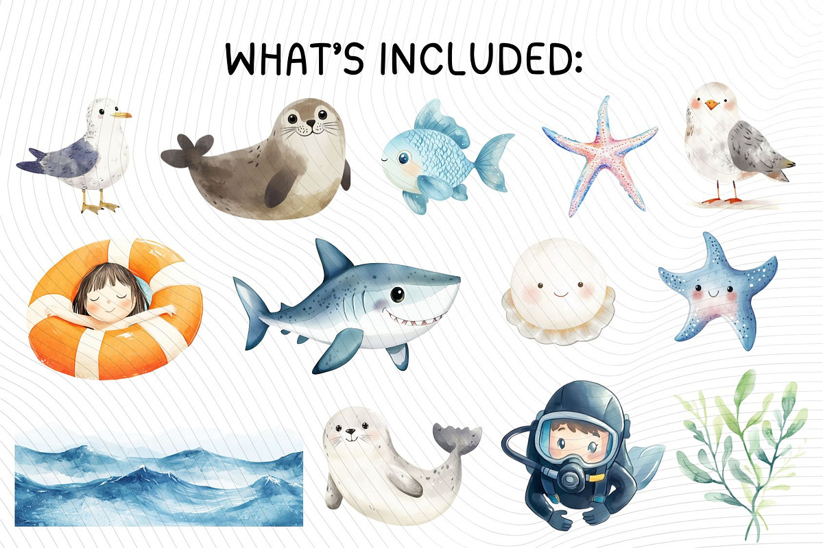 Cute Sea Life Clipart, an Illustration by PassionPNGcreation (Photo 6 of 13)