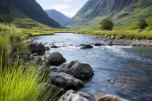 Scenic mountain valley with a clear, a Nature Photo by MistyDay
