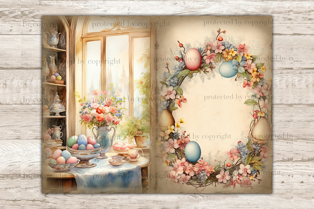 Pastel Easter Junk Journal Pages, a Seasonal Illustration by GlamArtZhanna (Photo 4 of 9)