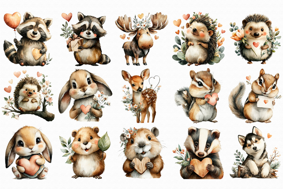 Watercolor Valentine Forest Animals, a Graphic by Libby Wishes (Photo 2 of 7)