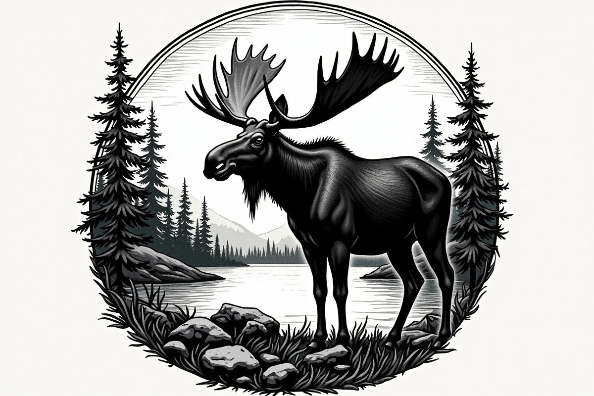 Moose with mountain in the forest, an Illustration by Amazin_art (Photo 5 of 13)