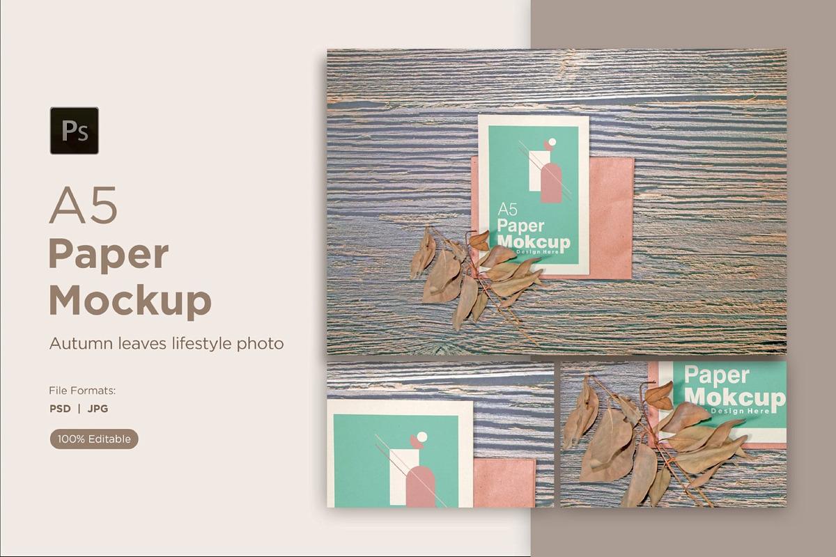 A5 Paper Mockups with autumn themes, a Print Template by shahsoft (Photo 1 of 3)