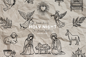 Holy Night Nativity Scene Line Art, a Seasonal Illustration by Blumensdiary