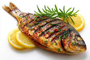 Grilled fish lemon rosemary herbs de, a Photo by Pixeness Studio