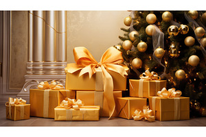 christmas gold gift bow ai generated, a Holiday Photo by pikepicture