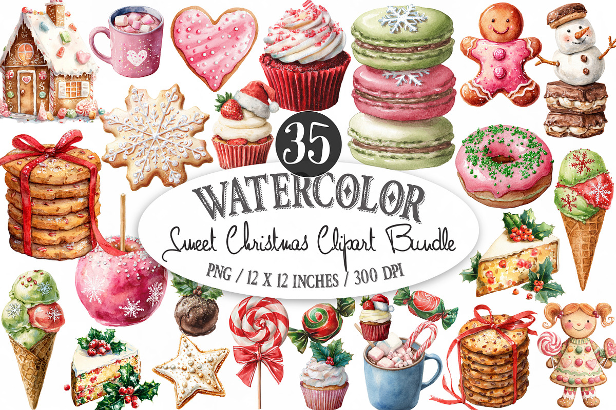 Sweet Christmas Clipart Bundle PNG, an Illustration by Designking (Photo 1 of 4)