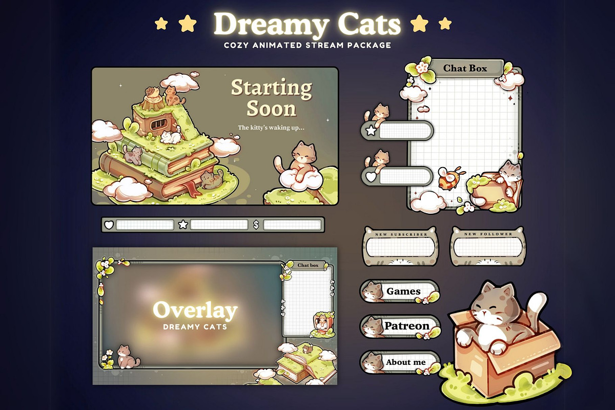 Dreamy Cats Animated Stream Package, a Social Media Template by TheDoodleSweets (Photo 1 of 7)