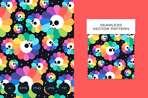 Rainbow Flowers with Skulls Pattern