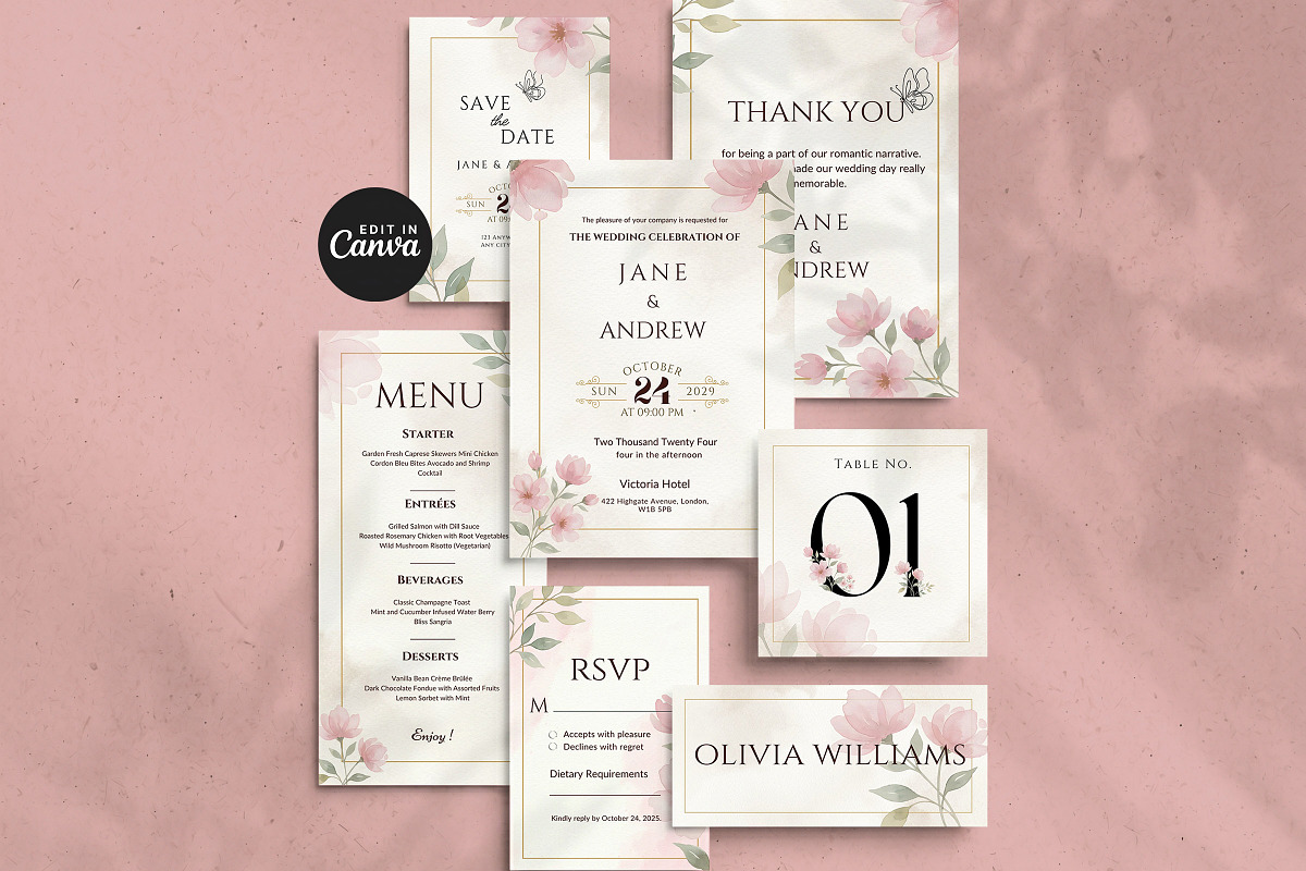 Pink Floral Wedding Invitation Suite, an Invitation Template by Arslan (Photo 1 of 6)
