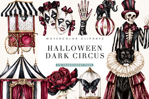 Watercolor Halloween Dark Circus