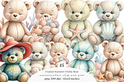 Coastal Summer Teddy Bear Clipart, an Illustration by SinaCreation (Thumbnail 1 of 11)