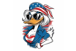 Patriotic Cartoon Duck Wearing