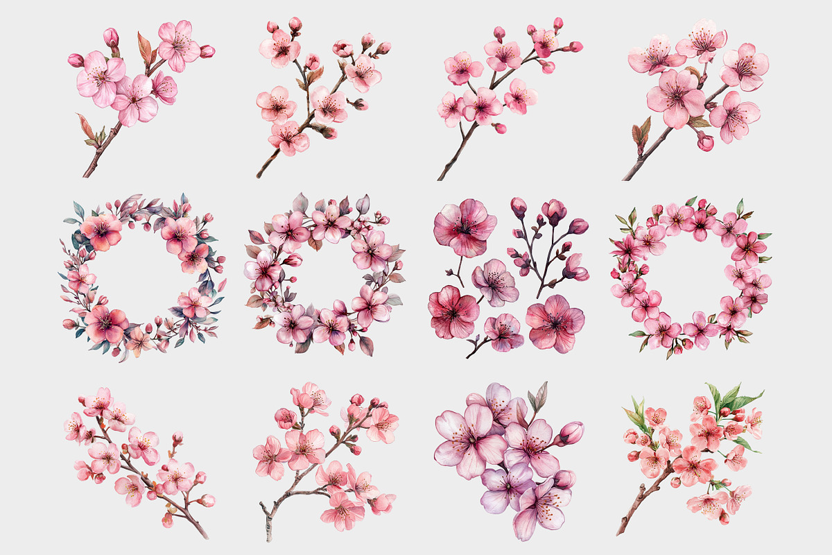 Watercolor Cherry Blossom Clipart, a Seasonal Illustration by Design Market (Photo 3 of 5)