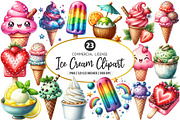 Ice Cream Watercolor Clipart, an Illustration by SinaCreation (Thumbnail 1 of 5)