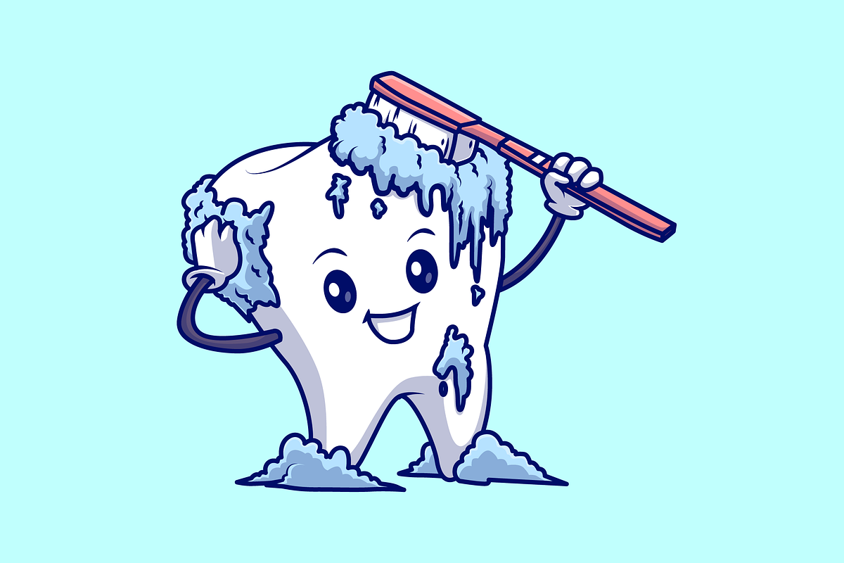 Cute Tooth with Toothbrush Cartoon, a Healthcare Illustration by Catalyst Labs