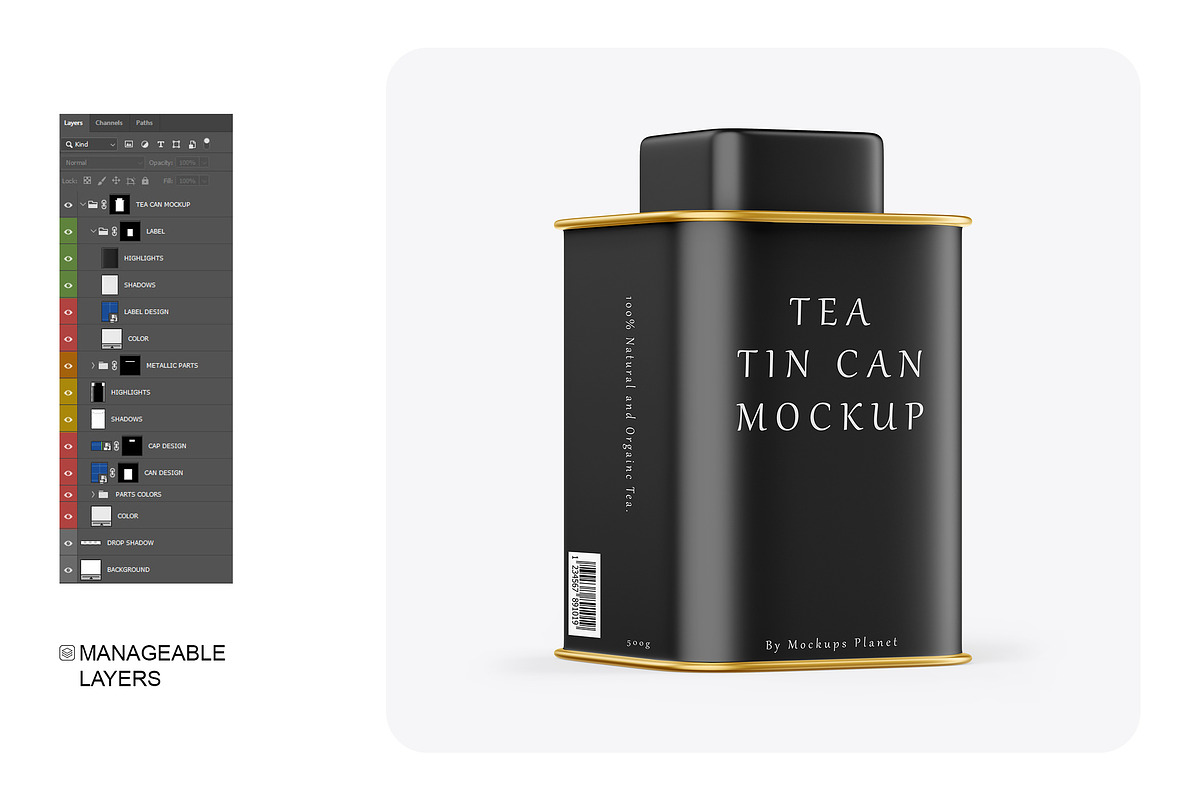Matte Tea Tin Can Mockup, a Packaging Mockup by Mockups Planet (Photo 7 of 7)