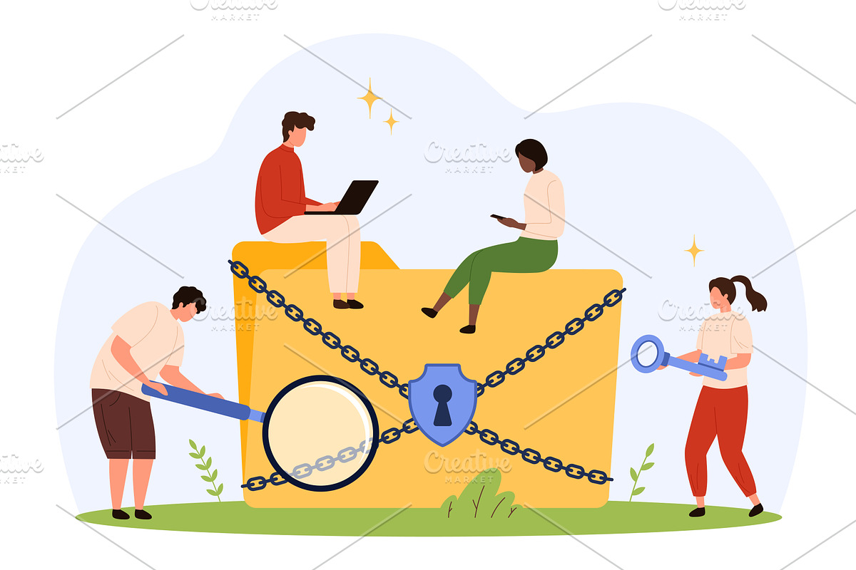 Securing Folder Lock & Key, a Technology Illustration by Flashvector