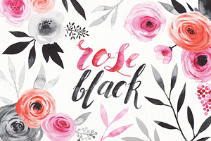 watercolor rose & black set