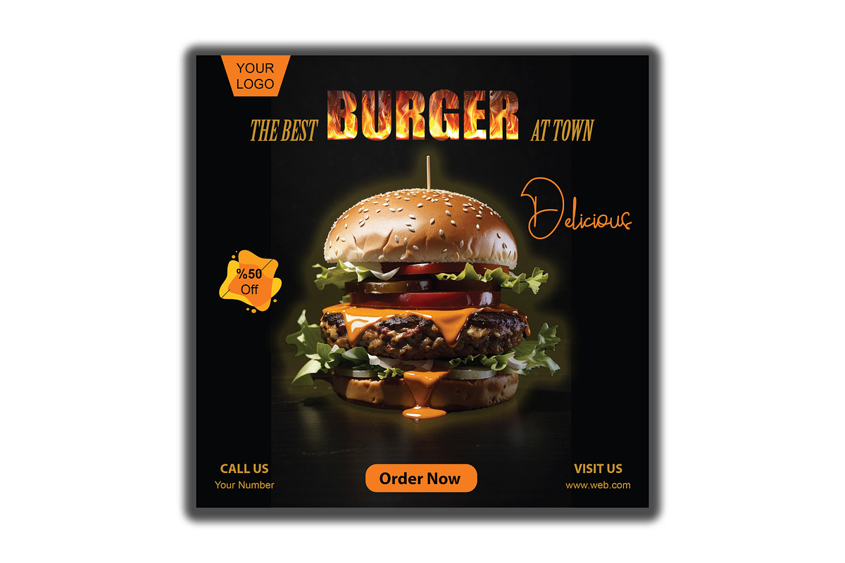 Burger Flyer Design Template, a Flyer Template by YUDesignStore (Photo 1 of 6)