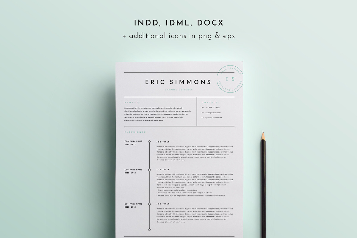 3 Page Resume Template | INDD + DOCX, a Resume Template by BlackDotResumes (Photo 2 of 6)