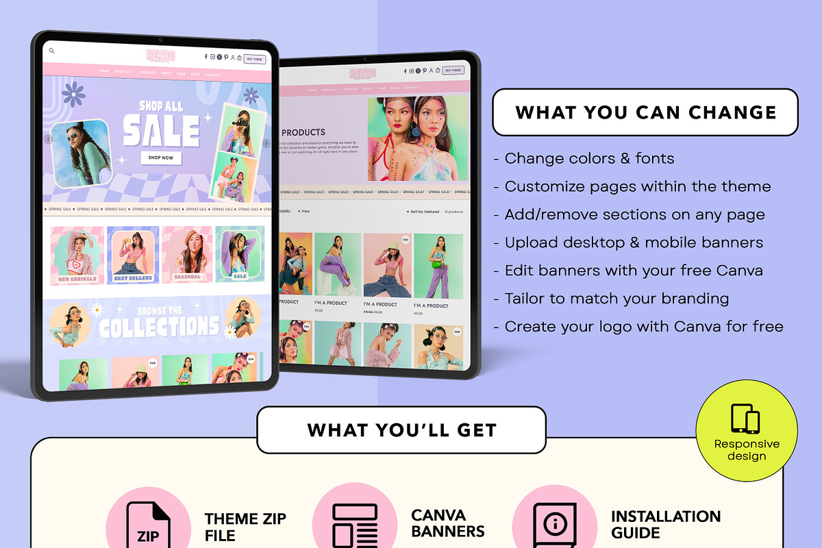 Retro Y2K Shopify Theme Bundle, a Shopify Template by Template Twist Shop (Photo 4 of 9)