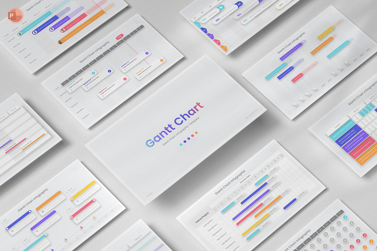 Gantt Chart Infographic PowerPoint, a Presentation Template by Pixslides (Photo 1 of 4)
