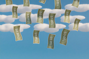 Cute monster amazed by falling money, a Finance Illustration by DanFLCreativo
