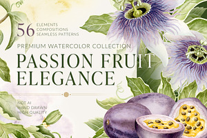 Passion Fruit Watercolor Clip Art