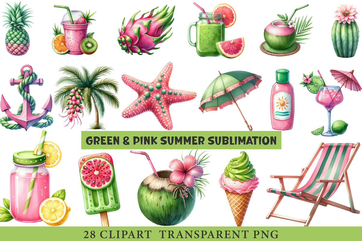 Green & Pink Summer PNG, an Illustration by cherrydesign (Photo 1 of 4)
