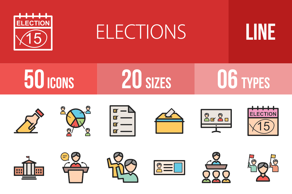 50 Elections Line Filled Icons, an Outline Icon by IconBunny