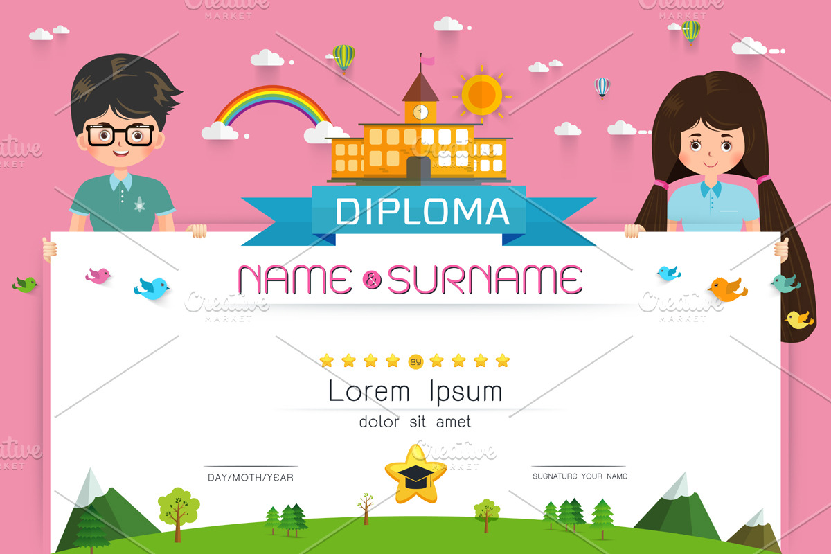 Certificate kids diploma, a Flyer Template by essense