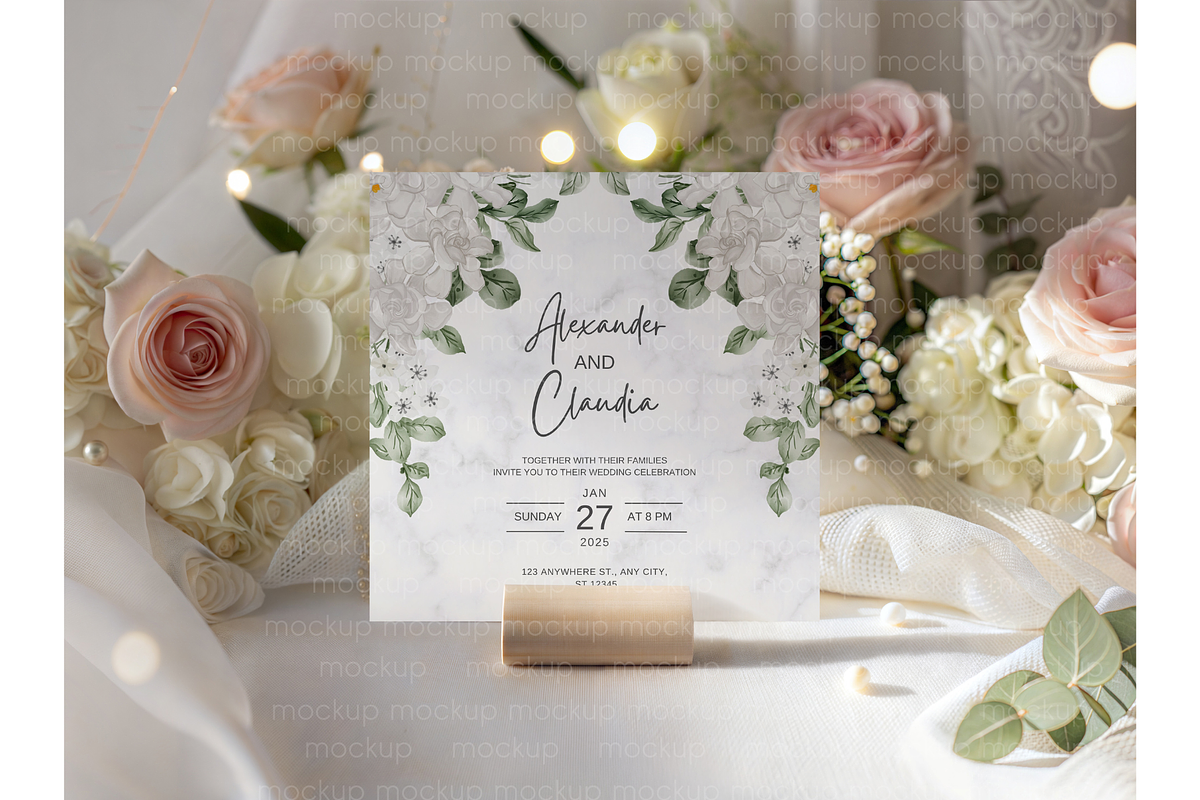 Romantic Floral Square Card Mockup, a Product Mockup by MockupWizard (Photo 3 of 4)