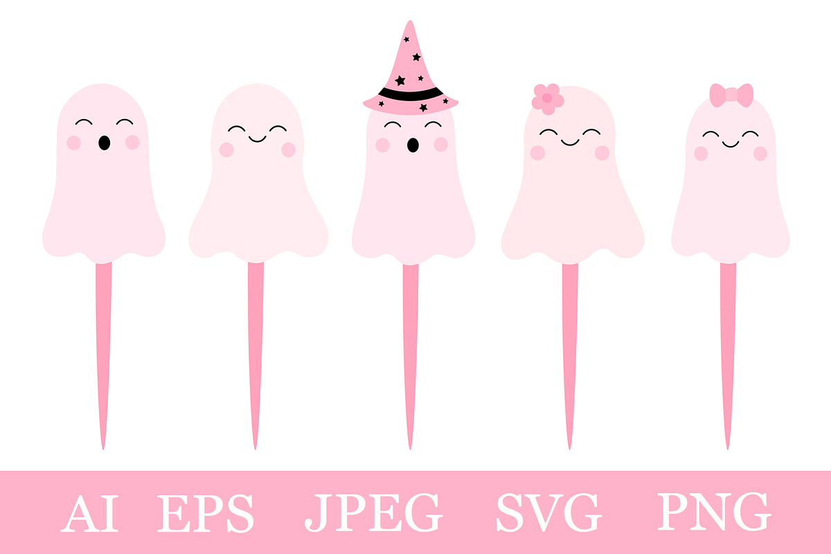 Halloween Pink Ghost Cake Topper, an Illustration by IrinaShishkova (Photo 1 of 2)