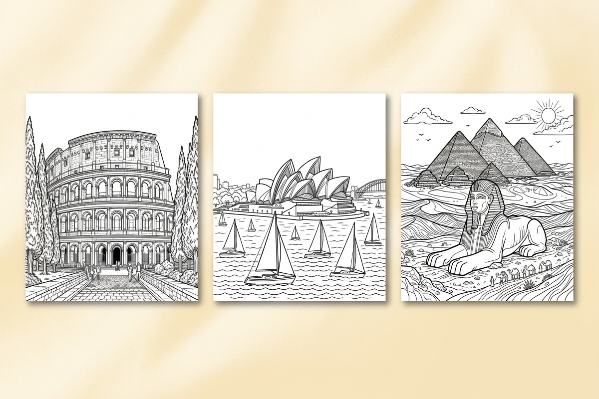 Famous Places Coloring Printable PDF, an Object Graphic by Image for Sale (Photo 2 of 3)
