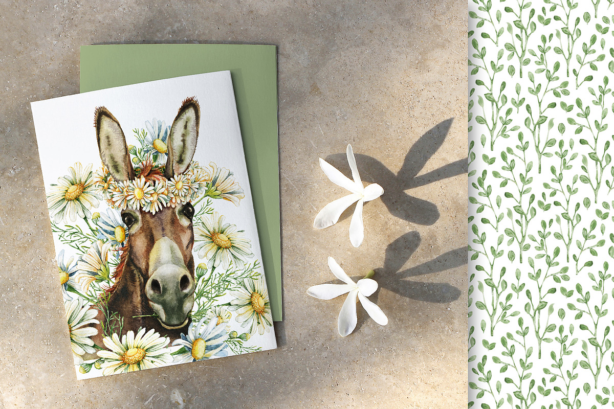 Donkey, farm animals, camomile, a Pattern Graphic by Artmanata (Photo 10 of 10)