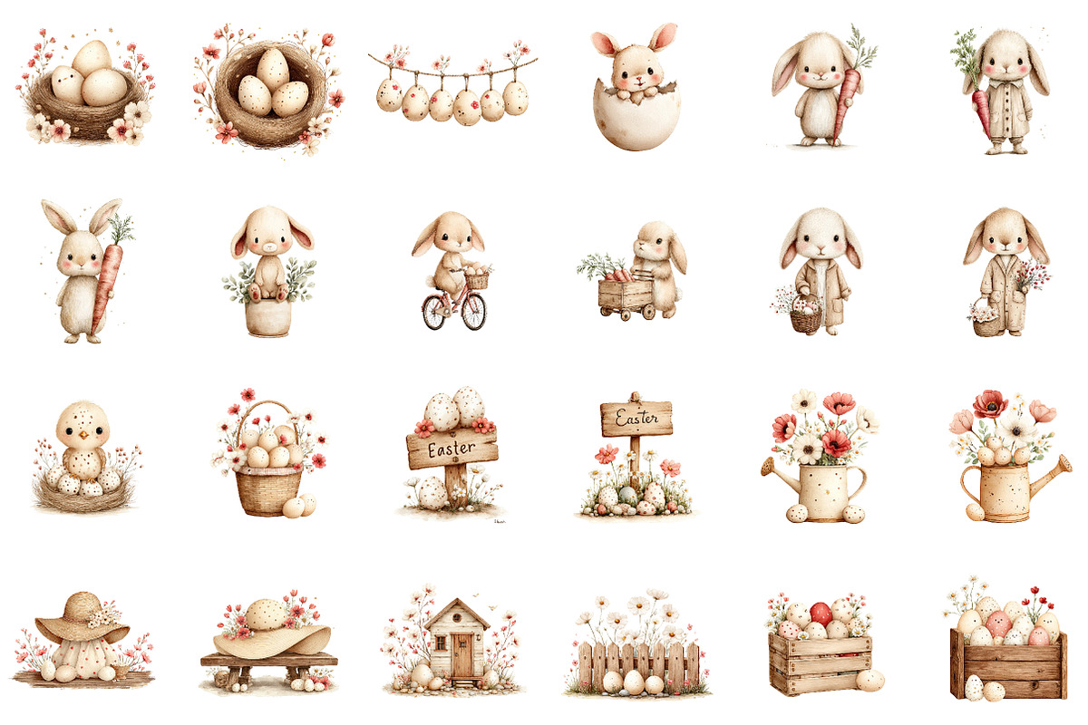 Watercolor Boho Easter Clipart Bundl, an Illustration by Sublimation Artist (Photo 2 of 7)