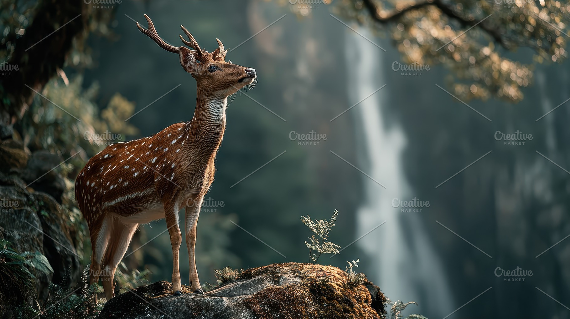 Majestic Deer by Waterfall Nature Wi, a Photo by Pixeness Studio